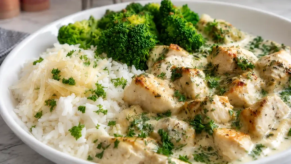 Creamy Garlic Chicken Rice Bowls - Easy Dinner No Pasta Recipe