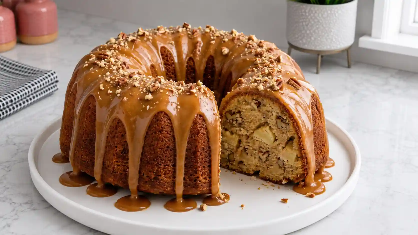 Apple Pecan Cake With Caramel Glaze That Feels Comforting