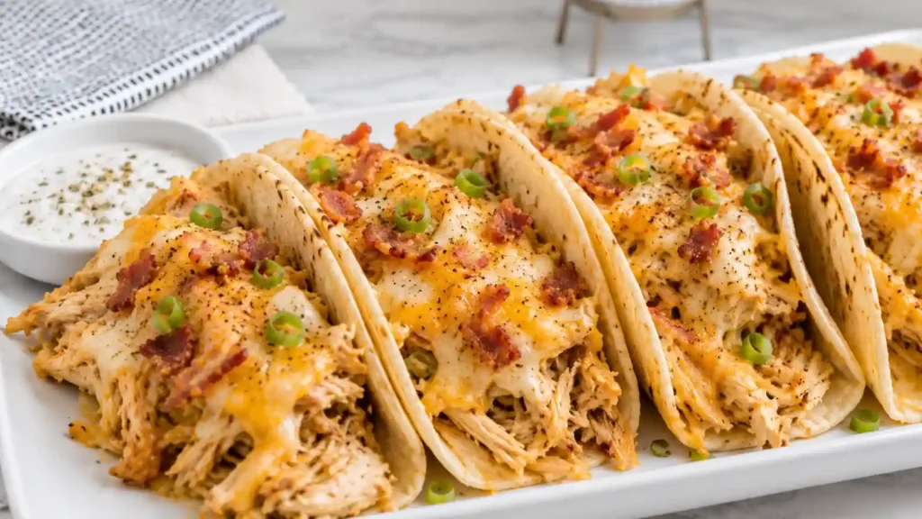 Cheesy Oven-Crispy Chicken Bacon Ranch Tacos for Easy Summer Dinner Ideas