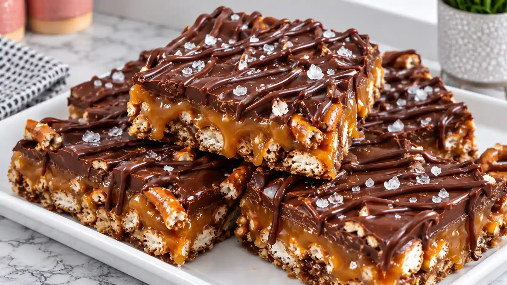 No-Bake Salted Caramel Pretzel Bars: Easy Chocolate Caramel Pretzel Dessert